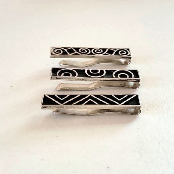 Vintage Men's Sterling Silver Tie Clips - 3 - Picture 2 of 4